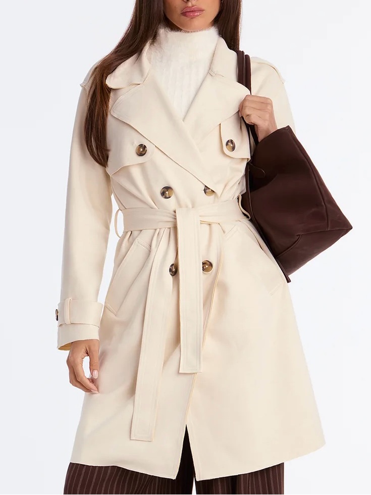 Fashion Nova Hailey Cream Beige Faux Suede Belted Trench Coat